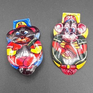 Vintage Monkey Catcher & Baseball Bear Clicker Metal Japan Toy Tin Litho